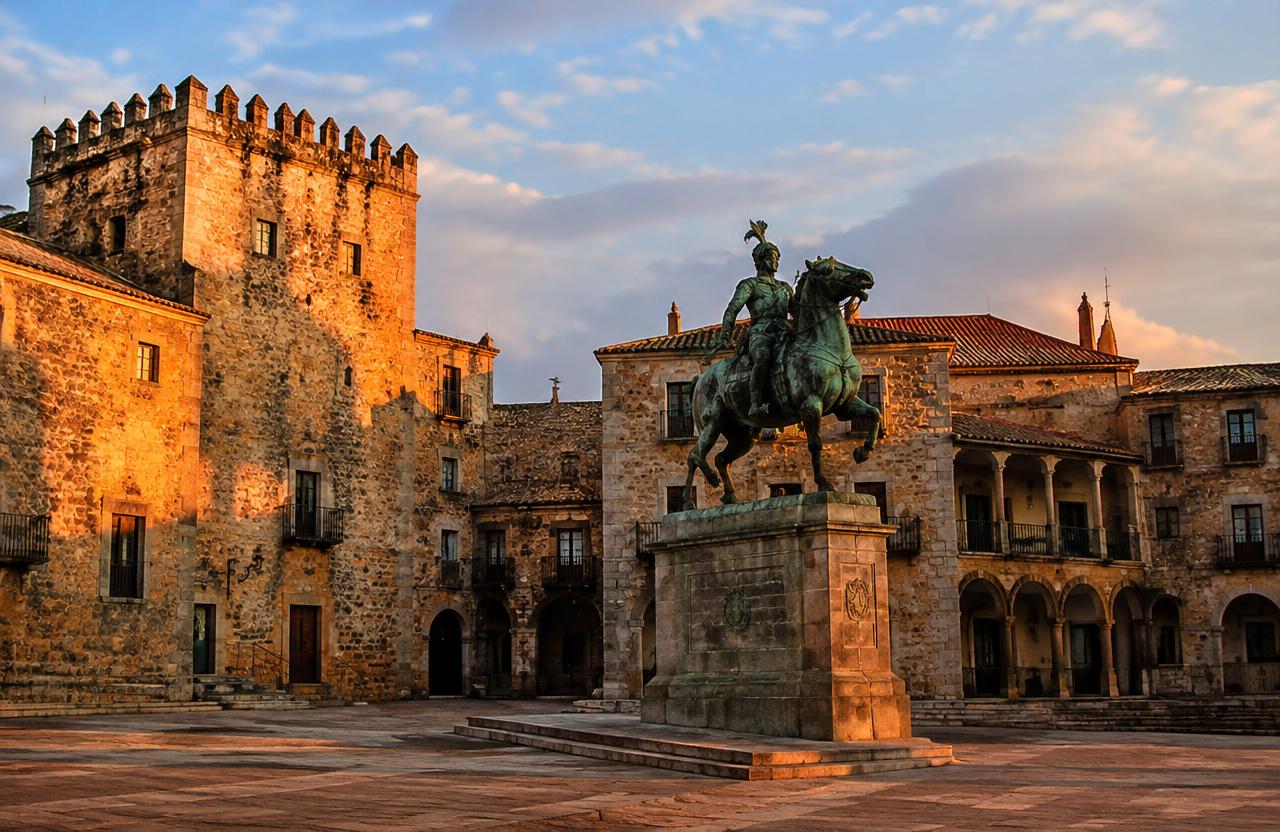 Plaza Mayor de Trujillo con la estatua de Pizarro